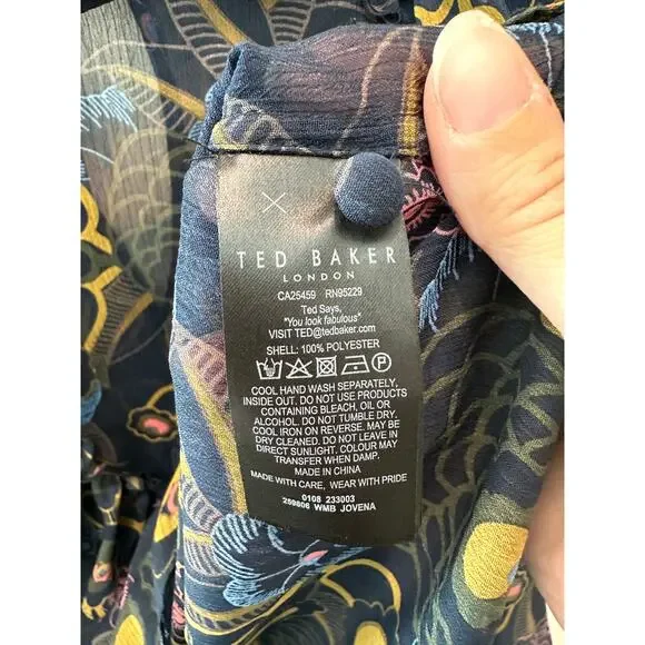 TED BAKER | Jovena Navy Floral Ruffle Sheer Romantic Blouse Top | Size 0 XS - Picture 7 of 7